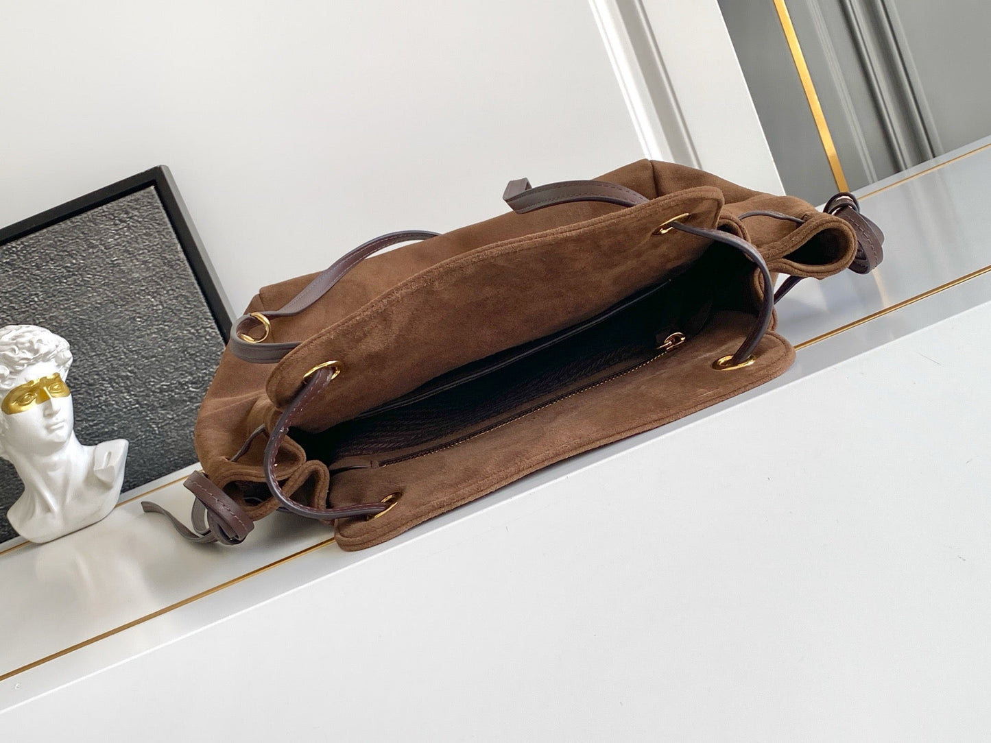 2026 Brown Medium Suede Tote Bag 1BG641_2G6D_F0324_V_OOO