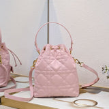 Small DR Caro Bucket Bag Powder Macrocannage Lambskin