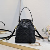 Small DR Caro Bucket Bag Powder Macrocannage Lambskin