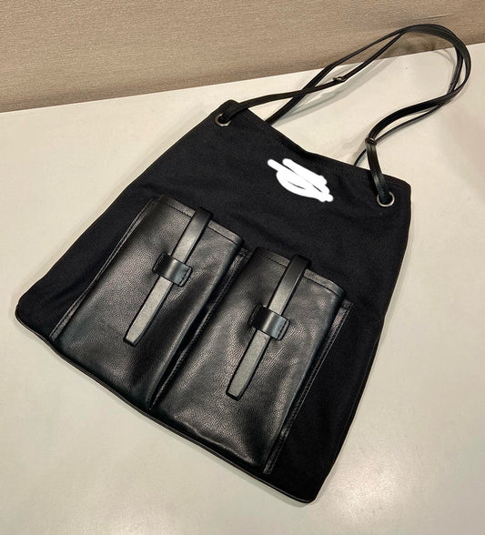 2026 Large Black Canvas and Leather Tote Bag 1BG644_2G6S_F0002_V_OOO