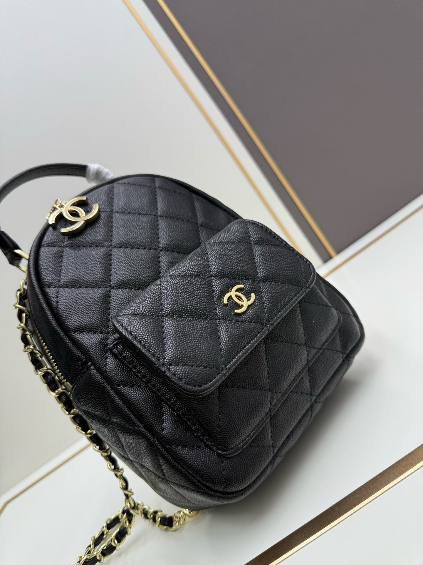 Duma Backpack Black Grained Calfskin & Gold-Tone Metal AS3787 B10218 94305