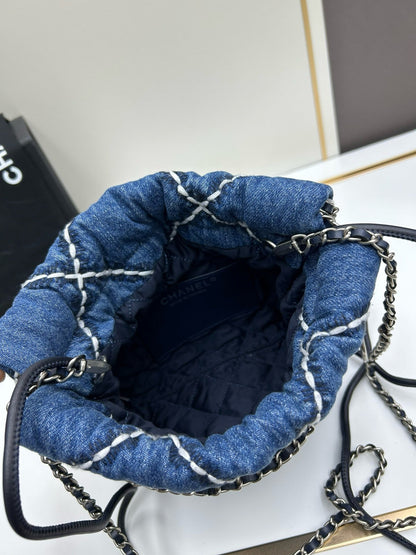 22 Mini Handbag Stitched Denim & Silver-Tone Metal Blue AS3980 B16001 NX057