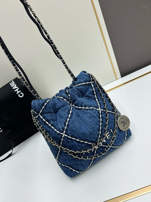 22 Mini Handbag Stitched Denim & Silver-Tone Metal Blue AS3980 B16001 NX057