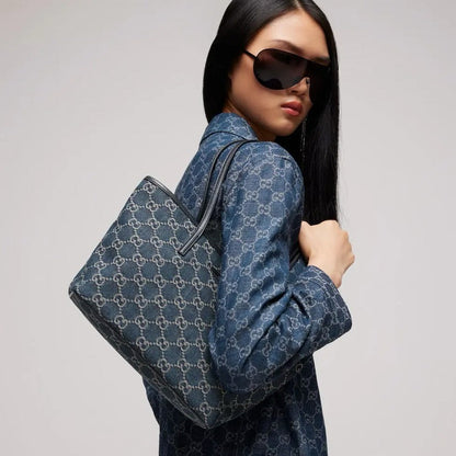 2026 Large Blue Washed GG Denim Tote Bag 874745 FAF8V 4042