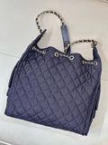 2026 Chain-Strap Tote Bag in Dark Blue Vintage Quilted Denim AS5311 B24037 U9373