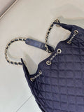 2026 Chain-Strap Tote Bag in Dark Blue Vintage Quilted Denim AS5311 B24037 U9373