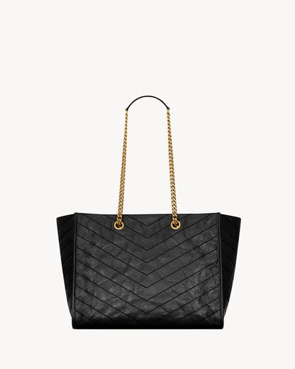 2026 Small Niki Tote Bag, Black Distressed Vintage Cowhide Leather 8726800EN071000