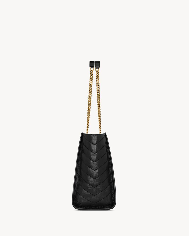 2026 Small Niki Tote Bag, Black Distressed Vintage Cowhide Leather 8726800EN071000