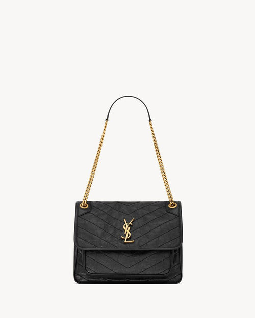 2026 Niki Small Chain Shoulder Bag in Black Vintage Leather 6331850EN071000