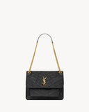 2026 Niki Small Chain Shoulder Bag in Black Vintage Leather 6331850EN071000