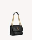 2026 Niki Medium Chain Shoulder Bag in Black Vintage Leather 6331840EN071000
