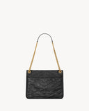 2026 Niki Medium Chain Shoulder Bag in Black Vintage Leather 6331840EN071000