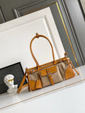 2026 Beige Medium Linen and Leather Handbag 1BA426_P0E_F032T_V_OTM