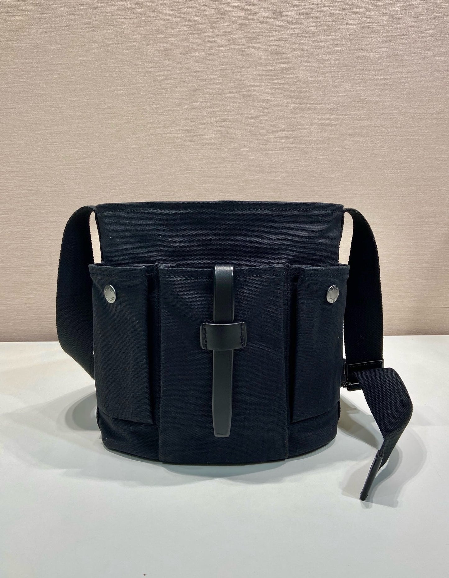 2026 Black Mini Canvas and Leather Bucket Bag 1BE106_2G6S_F0002_V_OOO