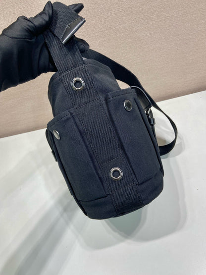 2026 Black Mini Canvas and Leather Bucket Bag 1BE106_2G6S_F0002_V_OOO