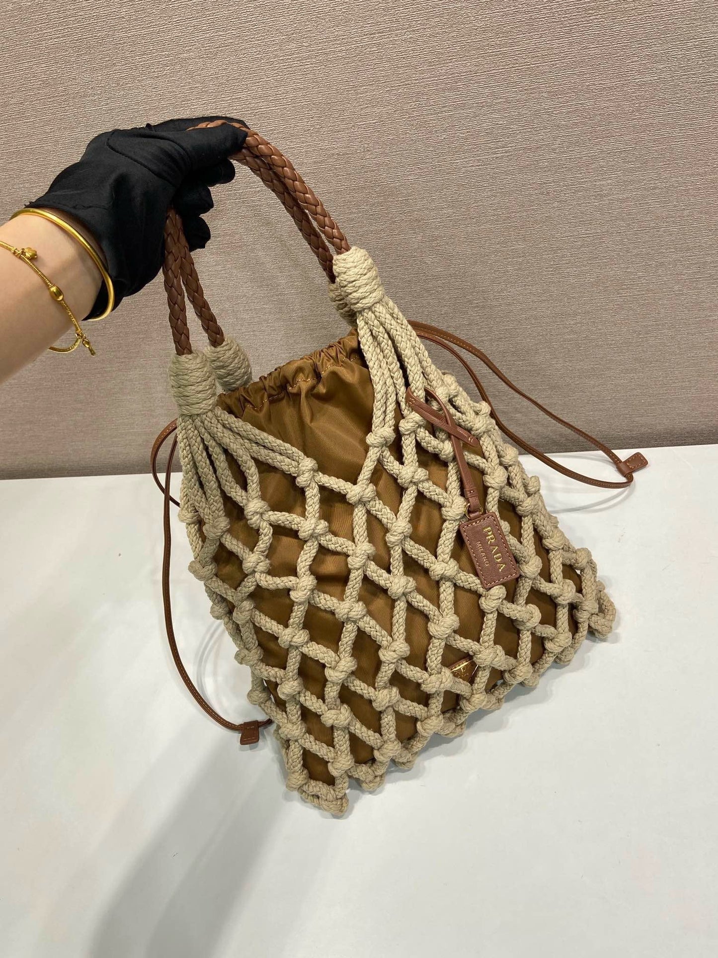 2026 Brown Medium-Sized Cotton Macramé Woven Bag 1BC111_2DI2_F04HU_V_OOR