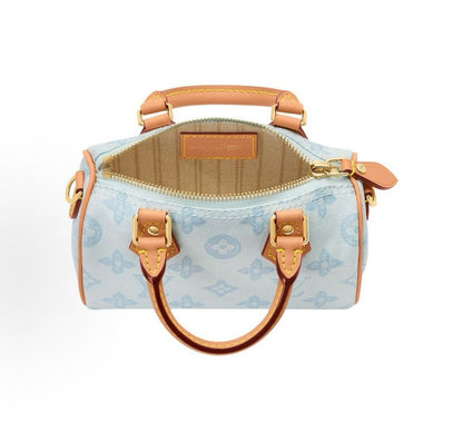 2026 Bleu Courrier  Monogram Origine Special Jacquard Canvas Nano Speedy Mini Handbag M28323