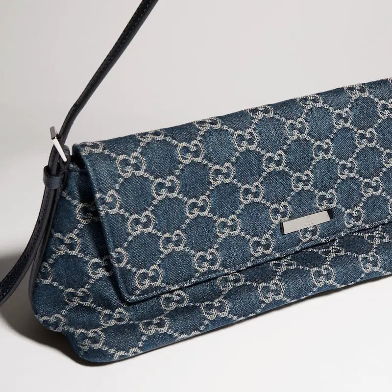 2026 Medium Shoulder Bag, Blue GG Washed Denim 874744 FAF8V 4042